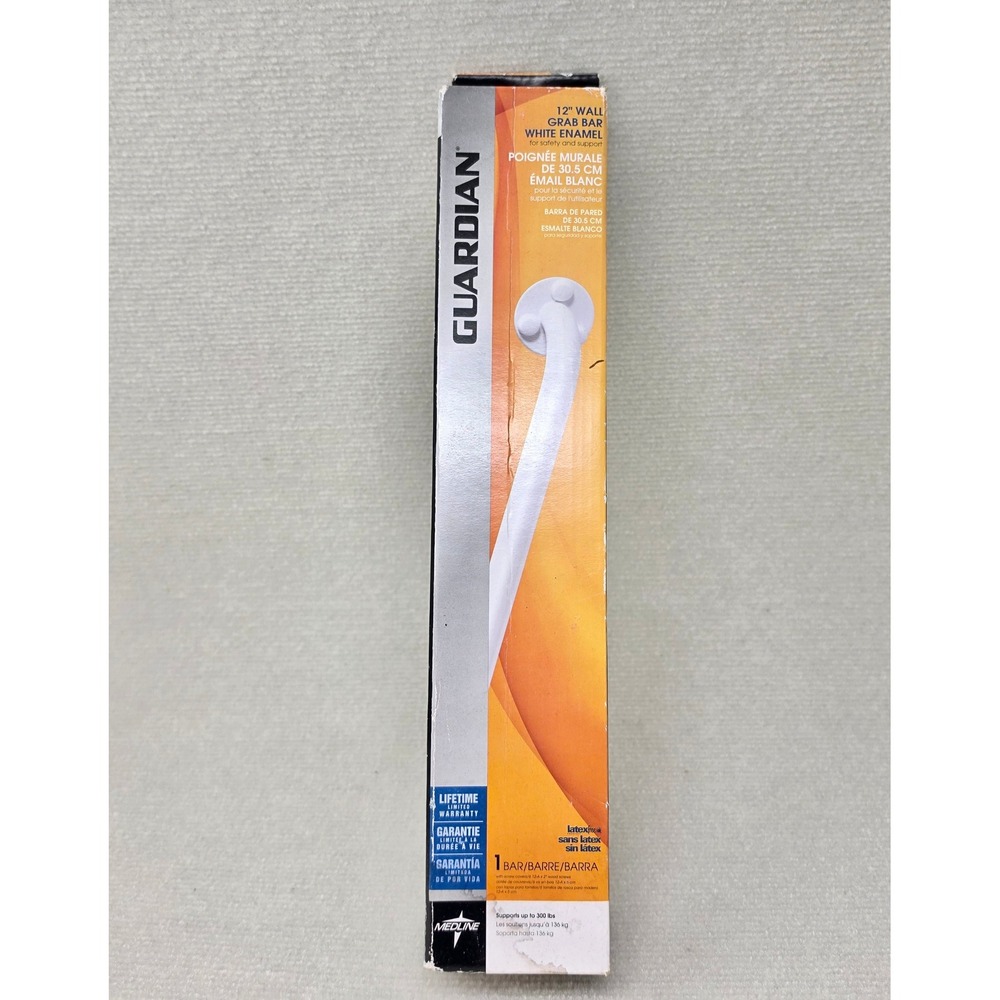 Guardian Medline Wall Grab Bar Unisex 12in White Enamel Steel 300lb Capacity